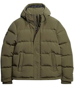 Superdry Herren Everest Short Hooded Puffer Jacke, Kaki, M