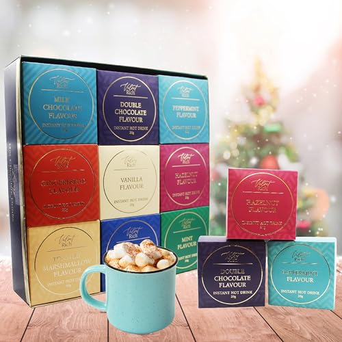 Hot Chocolate Selection Gift Set - Luxury Velvet Rich Assorted 9 Flavours Instant Hot Chocolate Selection Box with Topline Card. Great Christmas Gifts for Stocking Fillers or Secret Santa Gifts