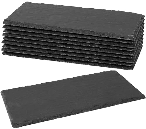 SINJEUN Lot de 10 plateaux de service en ardoise rectangulaires de 25 x 12 cm, parfaits pour le service et la décoration, noirs
