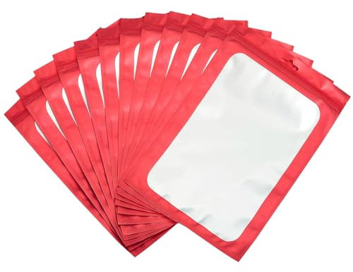 100pcs Red Mylar Ziplock Bags - Foil Sealed, Holographic Plastic Packaging - 6x10cm Smell Proof, Resealable, Small, Sample, Storage, Grip Seal Bags for Food, Jewelry