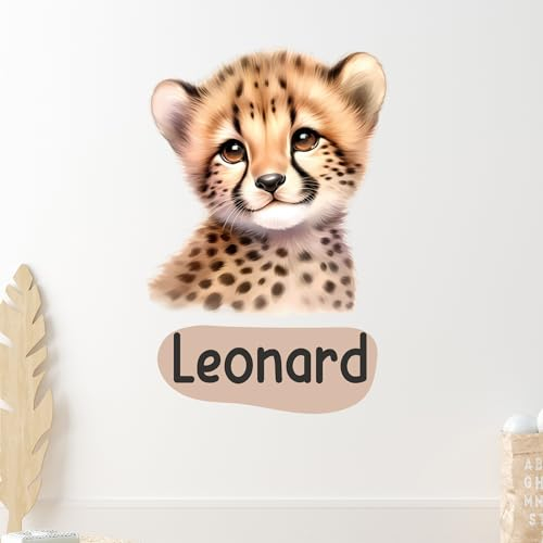 GRAZDesign Wandtattoo Gepard mit Name personalisiert Kinderzimmer Deko Jungen und Mädchen - Wandaufkleber selbstklebend - Babyzimmer Safari - 45x30cm