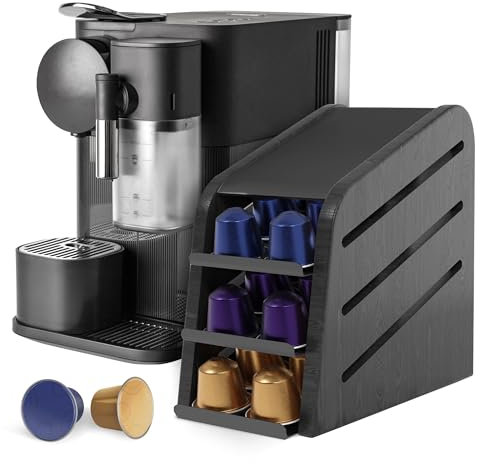Ibyx Wooden Coffee Pod Dispenser for Kitchen Counterspace - 3 Tier Pod Dispenser With 30 Nespresso Pods Storage Capacity - Natural Bamboo Body with Stainless Steel Sheets - Coffee Pods Organizer