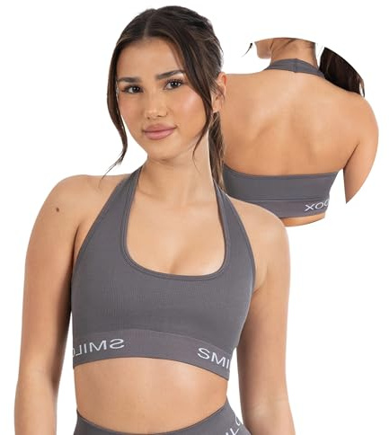 SMILODOX Sport BH Damen Azura, Nahtloses & Rückenfreies Crop Top, Neckholder Sport Bra mit Starken Halt und Kompressionsgefühl, Yoga Tank Top, Sportunterwäsche für Fitness, Gym, Alltag & Pilates