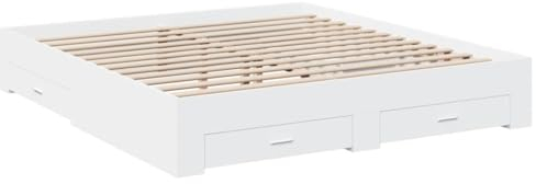 vidaXL Estructura de Cama con Cajones, Somier Doble de Invitados, Marco de Cama, Mueble para Dormitorio, Madera de Ingeniería Blanca 180x200 cm