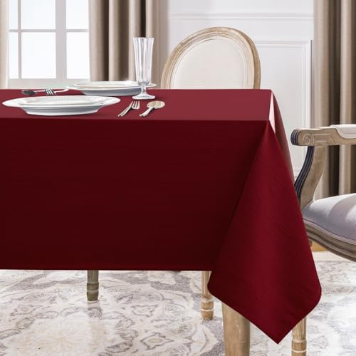 Softalker Tischdecke Rot Weihnachten 320 x 140 Abwaschbar Wasserabweisend Leinen Struktur rechteckig großes Tischtuch festlich Deko für Outdoor Draußen Garten Party Geburtstag Silvester Neujahr