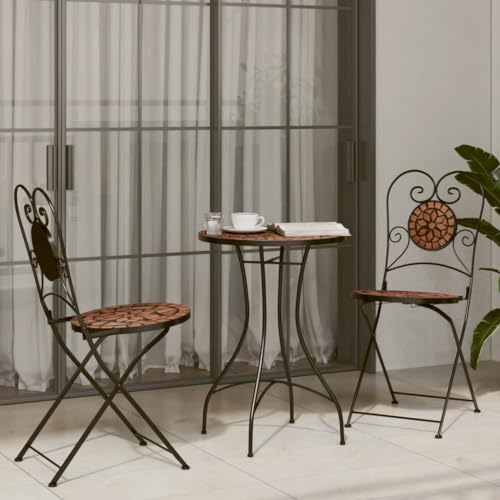 CIADAZ Mosaik-Bistro-Set Terrakottarot Eisen und Keramik, Gartenset Tisch Und Stühle, Balkon Möbel Für Kleinen Balkon, Terrassenmöbel, Balkonset, Balkonmöbel, Möbelsets - 3216352