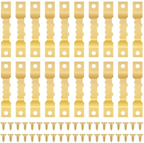 Caianwin 20 Pcs Sawtooth Picture Hangers with Screws, Small Picture Hanging Hooks Solutions for Hanging Canvas Photos Frame Paintings Artwork Clock(Gold)