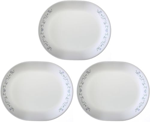 Corelle Vitrelle Serving Platter, 12-1/4-Inch Large Serving Plate, Triple Layer Glass, Crack and Chip Resistant, Country Cottage, 3 Platters