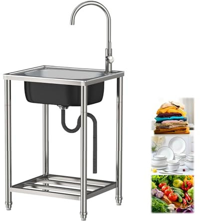 Lavabo de Baño, 50x40x82 cm / 20x16x32 Pulgadas Fregadero de Lavandería, Lavabo de Acero Inoxidable para Baños Aseos Muebles de Guardarropa Lavadero Garaje Blanco