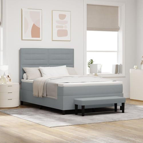 vidaXL Boxspringbett mit Matratze & Bank Lichtgrau 140X200 cm Stoff Elegantes Design Bequeme Unterstützung Einfache Montage Perfekt für Schlafzimmermöbel Rahmen Topper Schaum Taschenfederkern