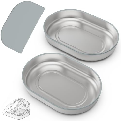 Edelstahlschalen für automatischen Mikrochip-Futterautomat für Haustiere – Dichtungsring-Design zur Frischehaltung und Geruchsreduzierung, Edelstahl 304, leicht zu reinigen, 2er-Set Plus Unterlage