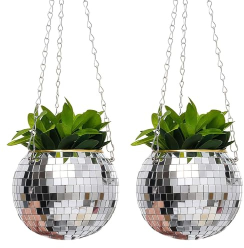 Bubaxuce 2 Pièces 10cm Pots de Fleurs Boule à Facettes, Pot Suspendu, Décoration Boule Disco pour Décoration Intérieure, Fêtes Rétro-Disco et Aménagement Intérieur Vert Tendance