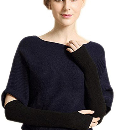 Ele Gens Damen Fingerlos Armwärmer Armstulpen Handschuhe gestrickt Lang Baumwolle (Schwarz)