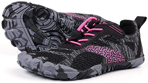 JOOMRA Women's Minimalist Trail Running Barefoot Shoes | Wide Toe Box | Zero Drop, A_Rose Red/Knit, 8 UK