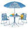 Relaxdays Camping Kindersitzgruppe, Motiv Tiere, Kindersitzgarnitur mit Sonnenschirm, Klappstühlen & Tisch, Garten, blau
