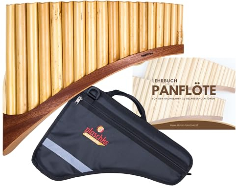 Plaschke Panflöte Konzert, Holz-Schuh Design, Set Tasche, Lehr-Buch 18 Töne C-Dur