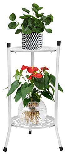Trintion 2-Tier Metal Plant Stand, 50 * 30cm, Garden Terrace Decoration, Flower Stand, Bonsai Holder, Home Decor, Patio Office Garden, White
