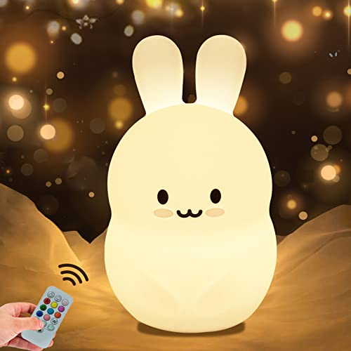 WHA&DARREN Hase Nachtlicht Kinder nachtlicht baby Nachttischlampe led nachtlicht Kinderzimmerlampe Tragbare Silikon Nachtlampe mit Fernbedienung/Touch-Steuerung/FarbwechselSchlaflicht/Geschenk