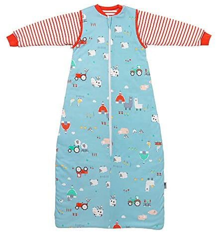 schlummersack Kinder Schlafsack Bio Baumwolle ganzjährig 150 cm Bauernhof | Ganzjahresschlafsack mit Ärmel abnehmbar 2.5 Tog Baby Schlafsack ganzjährig | Ganzjahres Bio Schlafsack Baby