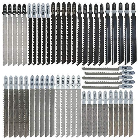 55pcs T-Shank Jigsaw Blade Set, High Carbon Steel Jigsaw Blades Set Fast Cut Down Assorted Blades for Wood, Plastic Metal Cutting