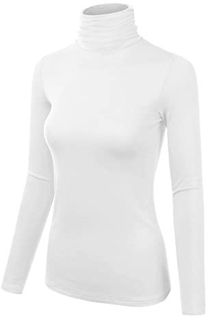 Damen Rollkragenpullover, langärmelig, gerippt, gestrickt, lässig, Stretch-Top, Baumwolle, schmale Passform, Rollkragen, grüner Pullover, Weißer Rollkragenpullover für Damen, Klein