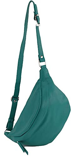 modamoda de - T77 - ital. Hüfttasche Bauchtasche Brusttasche Medium aus weichem Leder, Farbe:Petrol