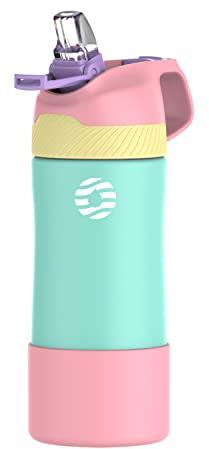 Fjbottle 400ml Kinder Trinkflasche Edelstahl Isolierte Wasserflasche BPA-frei Thermosflasche Kinderflasche mit Strohhalm Leicht Muster