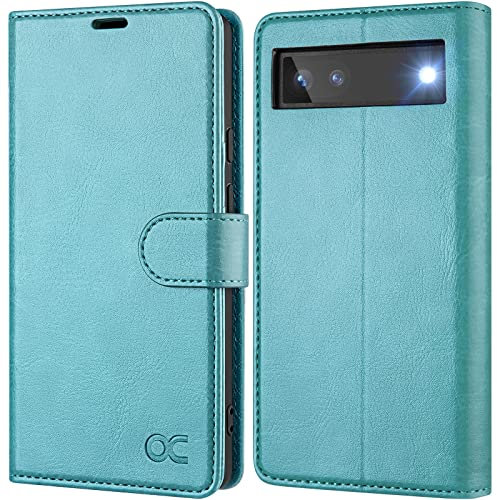 OCASE für Google Pixel 6A Hülle, Premium PU Leder Handyhülle Klapphülle [Kartenhalter] [Standfunktion] RFID Schutzhülle Stoßfeste Lederhülle für Google 6A 5G 6,1 Zoll 2022, Blauer See