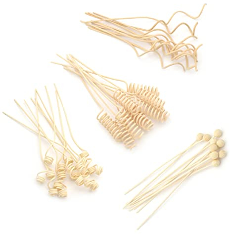 20 Pieces Rattan wood diffuser sticks, 4 Shapes Replacement Refill Sticks for Room Office Oil Fragrance Diffuser - Half Curved, Spiral Beads, Wavy, Beading