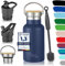Milu Bouteille en acier inoxydable 350ml, 500ml, 750ml, 1l (+3 couvercles) - Bouteille thermo avec paille, bouteille d'eau, pour boissons chaudes, froides et gazeuses (Bleu marine, 350ml)