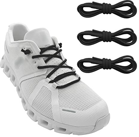 NDTEZUGT 3 Pairs Elastic Shoe Laces Replacement Laces for Running Shoes,Stretch Round Shoe Strings Replacement Shoestrings for Sneakers,No Tie Shoe Laces for Kids and Adults (3 Pairs Black)