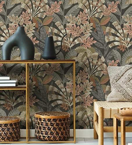 GAULAN - 500681999 Papier Peint en Vinyle Feuilles Ethniques sur Fond Noir texturé Style Tropical pour Mur Salon Cuisine Bain Chambre Salle à Mange tête - Échantillon DIN A4