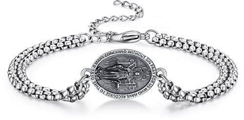 ADMETUS Wundertätige Medaille Armband Sterling Silber Jungfrau Maria Armband Heilige Maria Medaille Armband Religiöse Geschenk für Herren