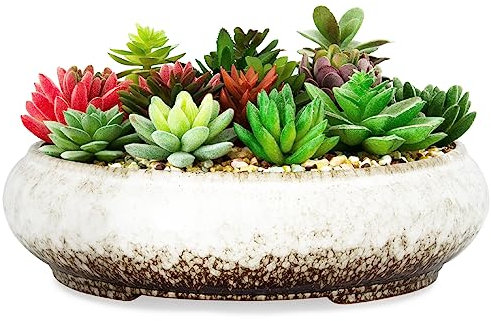 ARTKETTY Pflanztopf – 29 cm großer Bonsai-Topf mit Drainage, Flacher Keramik-Sukkulenten-Blumentopf, für Innen- und Außenbereich, glasierte Kaktusblume, Pflanzgefäß, Schale für Zuhause, Garten,