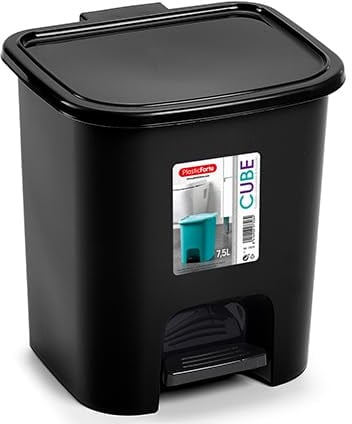 Muddy Hands 7.5 Litre Plastic Foot Pedal Bin Small Bedroom Bathroom Rubbish Recycling Waste Dustbin (Black)