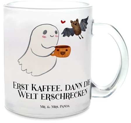 Mr. & Mrs. Panda Teetasse Gespenst Kaffee - Geschenk, Martinssingen, Teetasse aus Glas, Teebecher, Geschenke, Dekoration, Halloween, Tasse mit