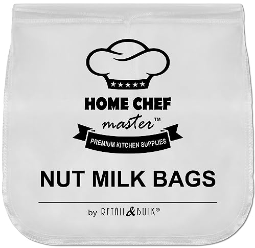 RetailAndBulk Pro Quality Nut Milk Bag - Large 12x12 Inches, Certified Food Grade Nylon, 200 Micron Fine Mesh Reusable Strainer for Nut Milk and Juicing (1 PACK)