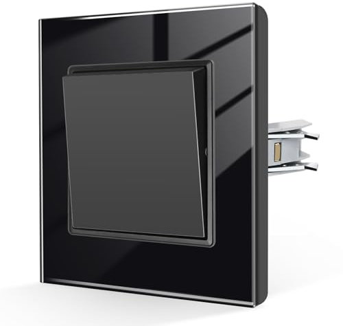 CNBINGO Interruttore della luce da incasso, moderno, in vetro, nero, con morsetto, 1 scomparto a 2 vie, nero