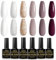 INPING Gel Nail Polish, 6 Colors Nude Brown Maroon Burgundy Red Neutral Gray Glitter Gold Sliver White Plum Red Nail Varnish Set Soak Off UV/LED Beauty Set for Women DIY Nail Art Salon