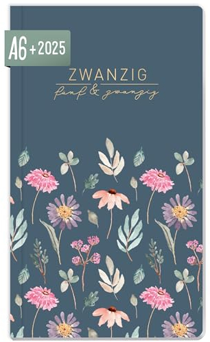 Häfft® Monatskalender 2025 A6+ Slim Flying Flowers 1 Monat auf 2 Seiten, Monatsplaner klein, Taschenkalender mit Jahres- & Ferienübersicht - nachhaltig & klimafreundlich