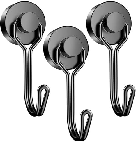 Grtard 3er-Pack Magnethaken 25 Pfund Neodym-Magnete mit Haken, Magnete mit Haken, starke drehbare Magnethaken zum Aufhängen, Schlüsselhalter, zum Aufhängen im Innen- und Außenbereich