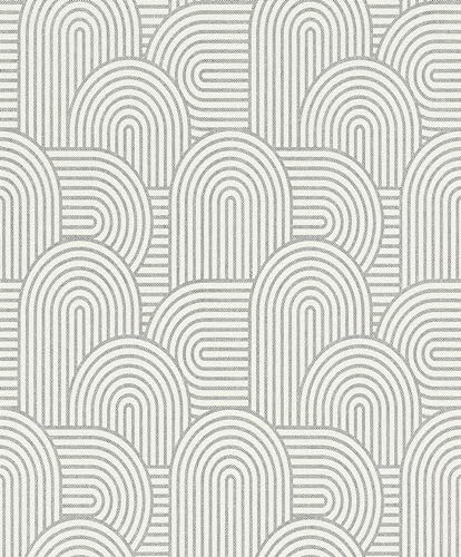 Rasch Tapeten 634143 - Vliestapete mit geometrischem Muster mit unzähligen Bögen in Weiß und Graublau aus der Kollektion Color your life - 10,05 m x 0,53 m (LxB)