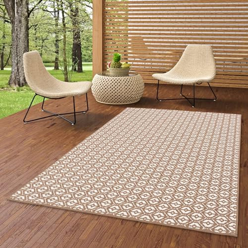 Snapstyle Outdoorteppich Cape Cod Beige - Beidseitig verwendbar, wasserfest, UV-beständig - Pflegeleicht - Ideal für Terrasse, Balkon, Flur, Küche, Esszimmer