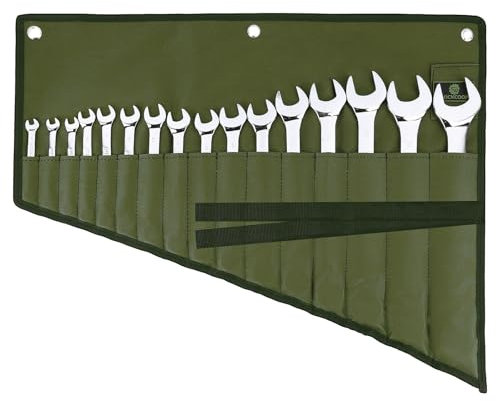 ROCKCOON Schraubenschlüssel-Organizer mit 16 Taschen, Schraubenschlüsseltasche zum Aufrollen mit wasserdichtem Oxford-Tuch, Werkzeugtasche für Schraubenschlüssel-Organisation, Grün