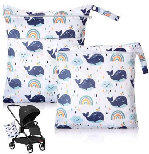2 Stück Baby Nasstaschen, Wiederverwendbar Wetbag, Wickeltasche Organizer, Windeltasche für Unterwegs, Wasserdicht Nasstasche, Windelbeutel für Unterwegs, Wetbag Groß für Kindergarten, Reisen