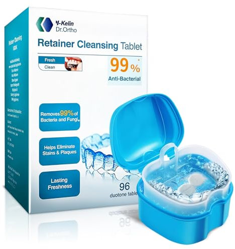 Retainer Cleaner Tablets 96 Pack | 3 Month Supply + Travel Cleaning Case | Cleans Retainers, Mouthguards, Dentures | Removes Odour, Plaque, Tartar | Dental Hygiene Tablets Daily Use