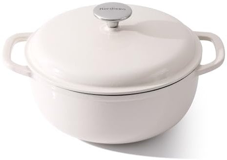 Kordisen 28cm/5.7L Enameled Cast Iron Dutch Oven Pot with Lid, Dutch Oven for Sourdough Bread Baking, Oven Safe up to 500° F, Heavy-Duty & Large, White