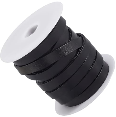 CALFOVERA 9.14M Genuine Leather Flat Cord for Jewelry Making 10MM Black Real Leather Thin Strap Strip String Lace Cording Rope Spool Braiding Strip Thread for Crafting Necklace Bracelets Belts