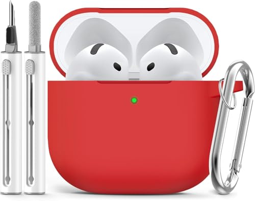 Inesore Compatible with AirPods 4 Hülle with Cleaning Kit, Silicone Protective Case Cover for Apple AirPod 4 (2024/ANC), Unisex Design - Noble Red