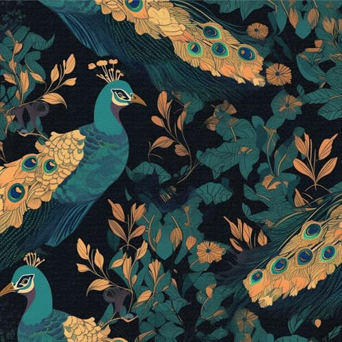 LZH-LP Pfau Tapete Selbstklebend Dunkel Vintage Botanische Blumen Wandtattoo Wandfolie, 44x300CM Möbelaufkleber für Wohnzimmer Schlafzimmer Flur Wandgestaltung Retro Design Dekofolie